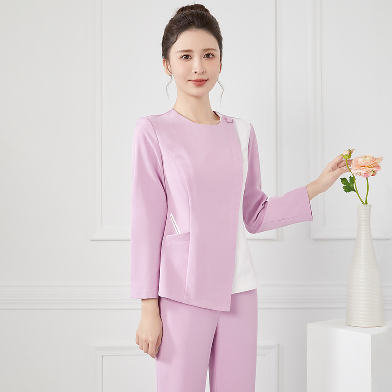 High-End Beauty Salon Medical Beauty Work Clothes for Women Spring and Autum Long-Sleeved Nurse Uniforms Split Suit Dental Pharmacy Work Clothes