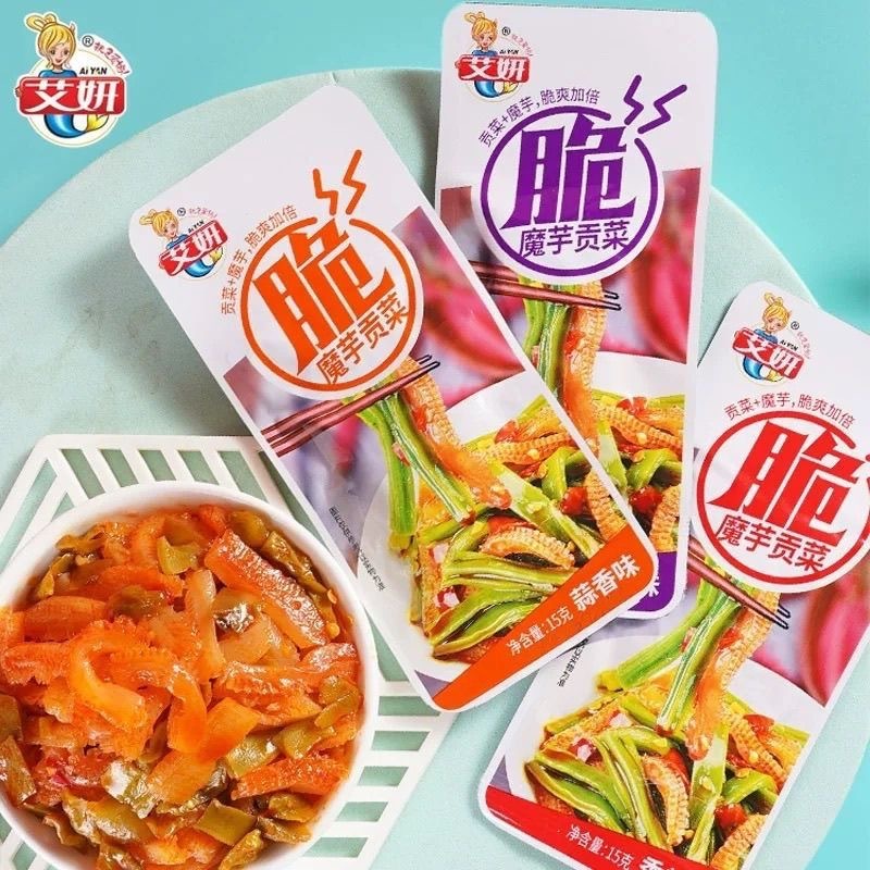 Aiyan Konjac Gongcai 15g Spicy, Sour and Garlicky Ready-To-Eat Crispy Snacks Individually Packaged Internet Celebrity Snacks