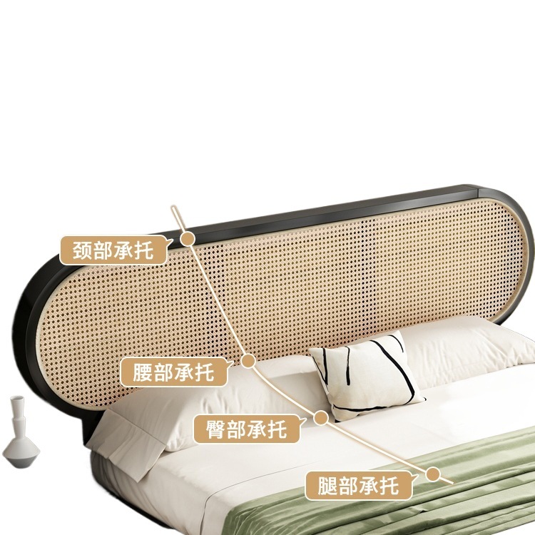 Government Subsidized Antique Style Solid Wood Rattan Bed 1.8m Double Bed Retro Walnut Simple B&B Furniture Scandinavian Bed