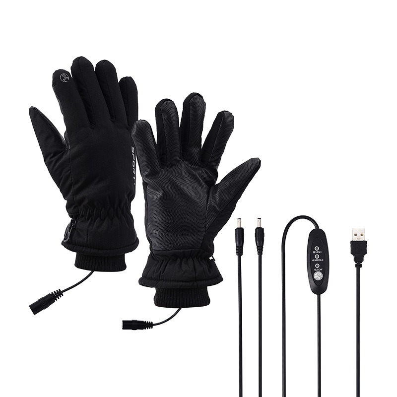 USB Heating Electric Heating Gloves Outdoor Anti-Slip Temperature Control Touch Screen Fleece-Lined Warm Ski Cycling Gloves