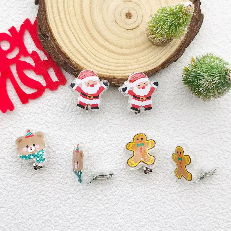 [Can] New Cartoon Children's Christmas Anti-Pain Ear Clip Little Girl Santa Claus Snowman No Piercing Ear Clip