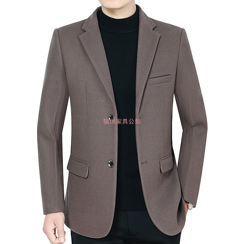 Autumn and Winter Woolen Suit Jacket for Men, Short Slim Fit, Middle-Aged Woolen Casual Jacket for Dad, Solid Color Casual