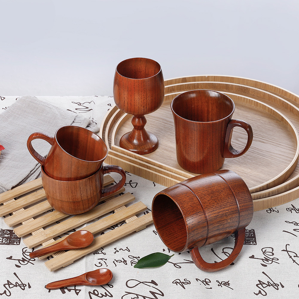 Wild jujube wooden creative solid wood anti-scalding thick new Chinese wooden cup with handle milk coffee wholesale wooden new