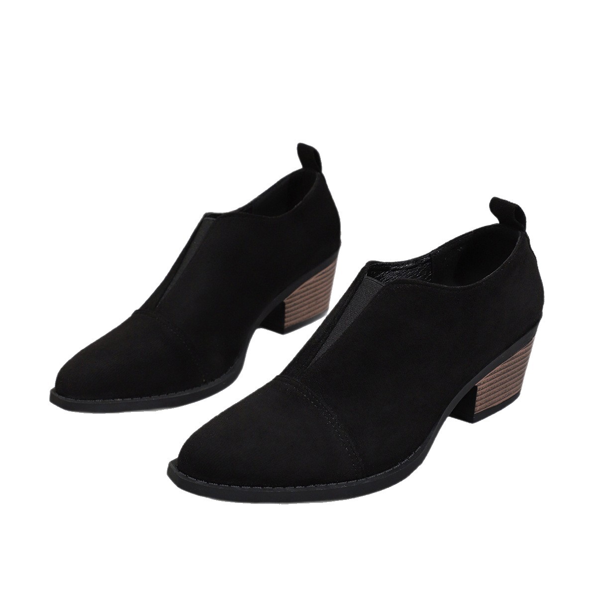 Cross-Border Western Style Elastic Shoes British Style Pointed Toe Thick Heel Large Size Chelsea Small Leather Shoes for Women 2025 New Style