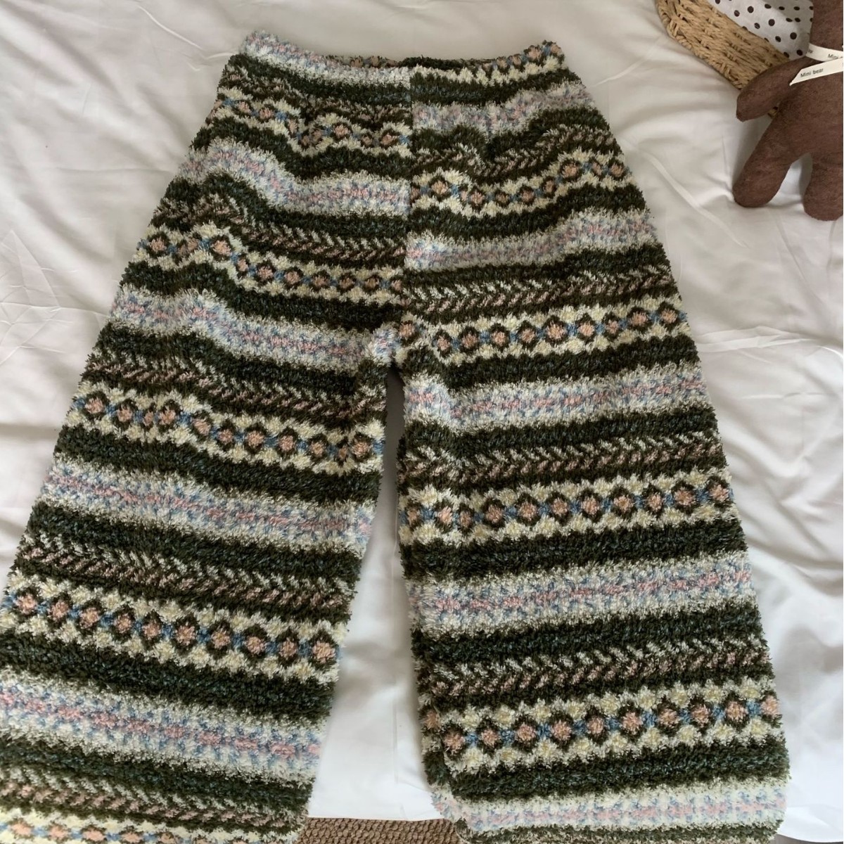 Winter Fair Isle Series Warm Puff Velvet Pajamas for Women, Large Size, Can Be Worn Outside, Walking Pants, Thickeneded Rice Velvet Winter