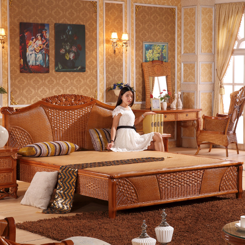 Прямые продажи с фабрики, настоящая кровать из ротанга, кровать из массива дерева, двуспальная кровать, односпальная кровать, настоящая кровать из ротанга 1.8м