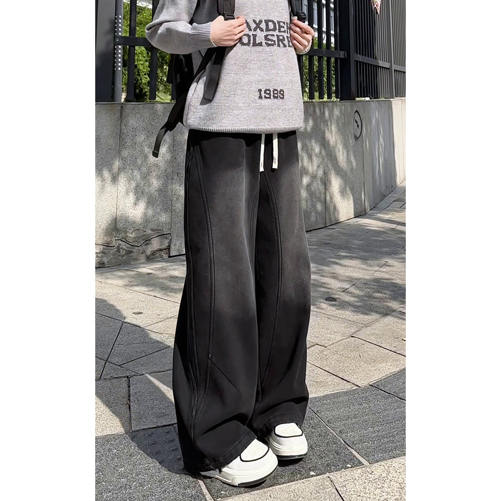 Autumn and Winter Velvet Thickened Jeans for Men and Women, American Splicing Design Straight Pants, Loose Large Size Casual Pants