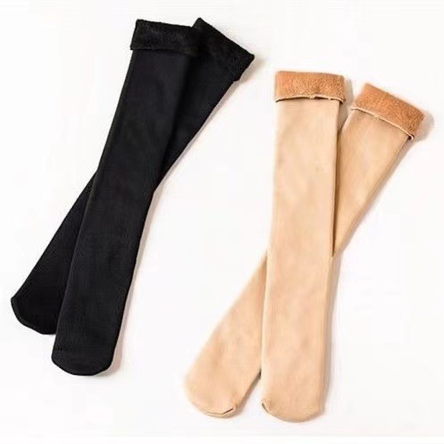 Black mid-tube snow socks women wholesale fleece-lined thickened stockings warm calf socks flesh-colored light leg artifact Joker