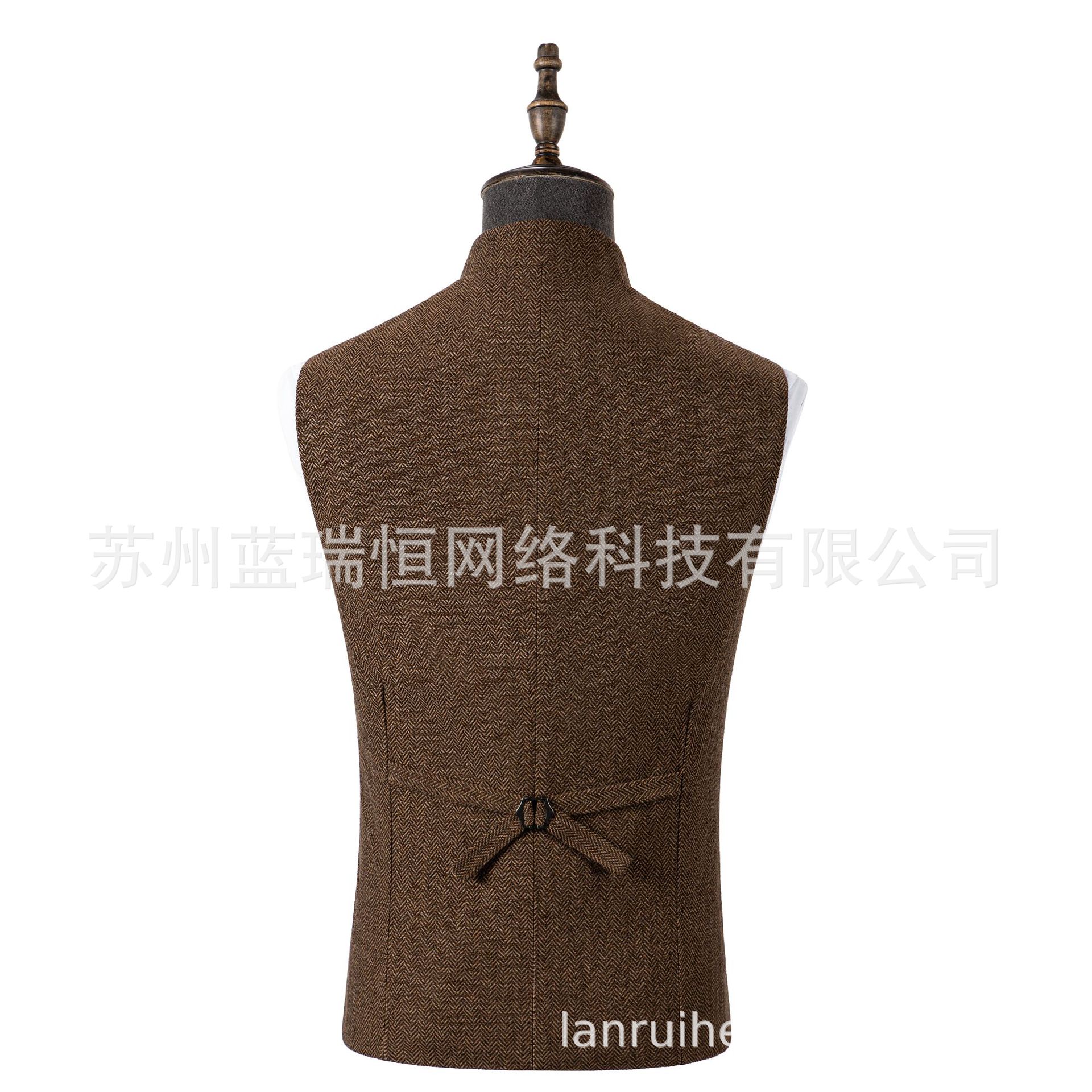Cross-Border Preferred Men's Vest, Stand Collar, Zhongshan Style Vest, Herringbone Pattern Vest, Factory Direct Sale, Ready-Made Vest