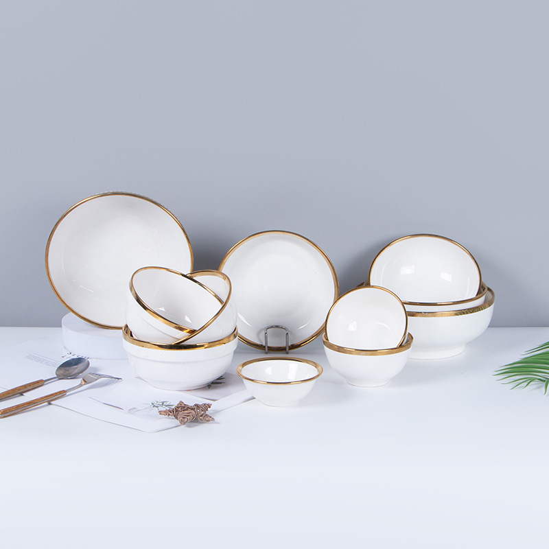 2026 New Electroplated Gold Soup Bowl Series Ceramic Bowl Light Luxury Nordic Style Creative Tableware Wholesale Salad Bowl