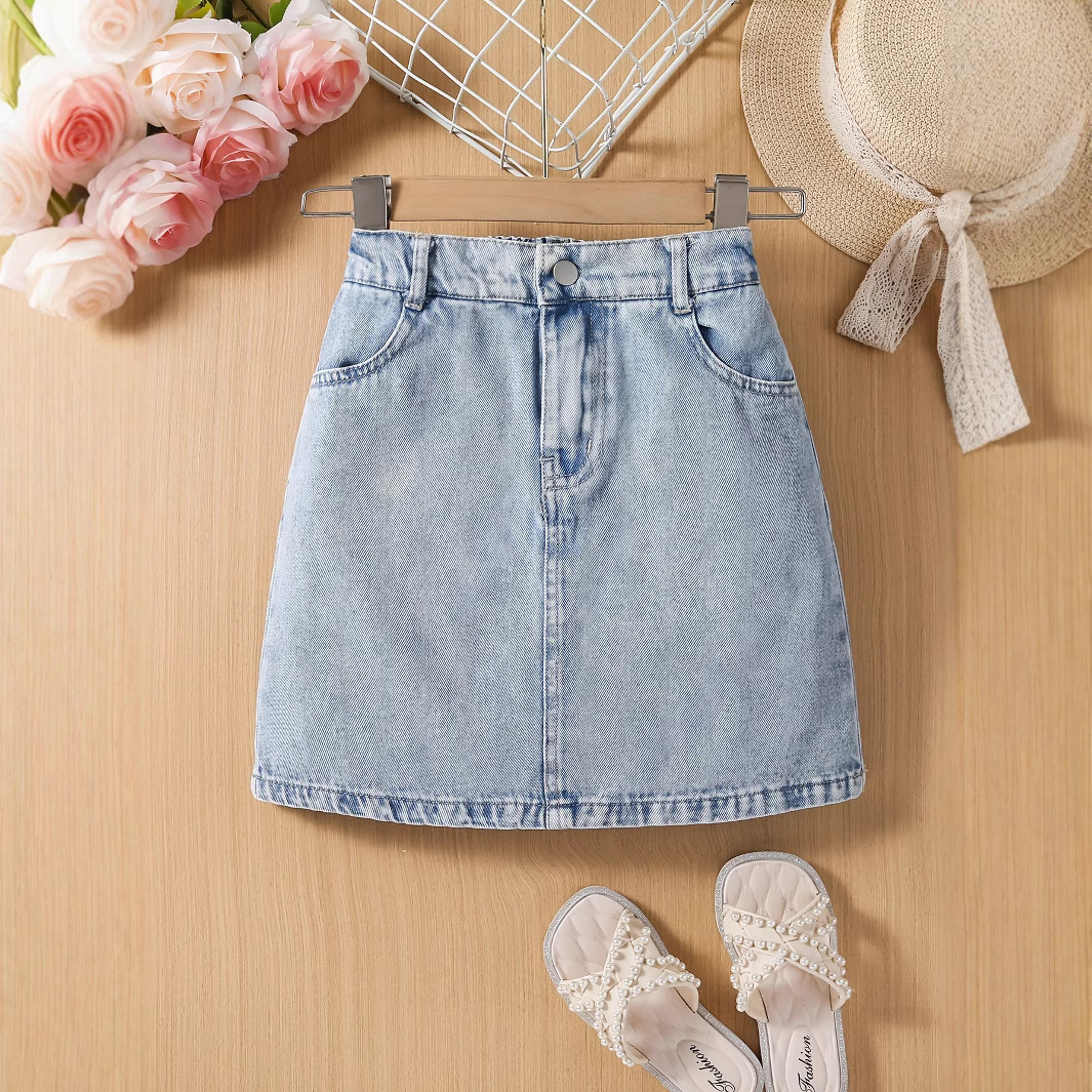 Джинсовая юбка для девочек, летняя, европейский и американский стиль, универсальная юбка А-силуэта для детей