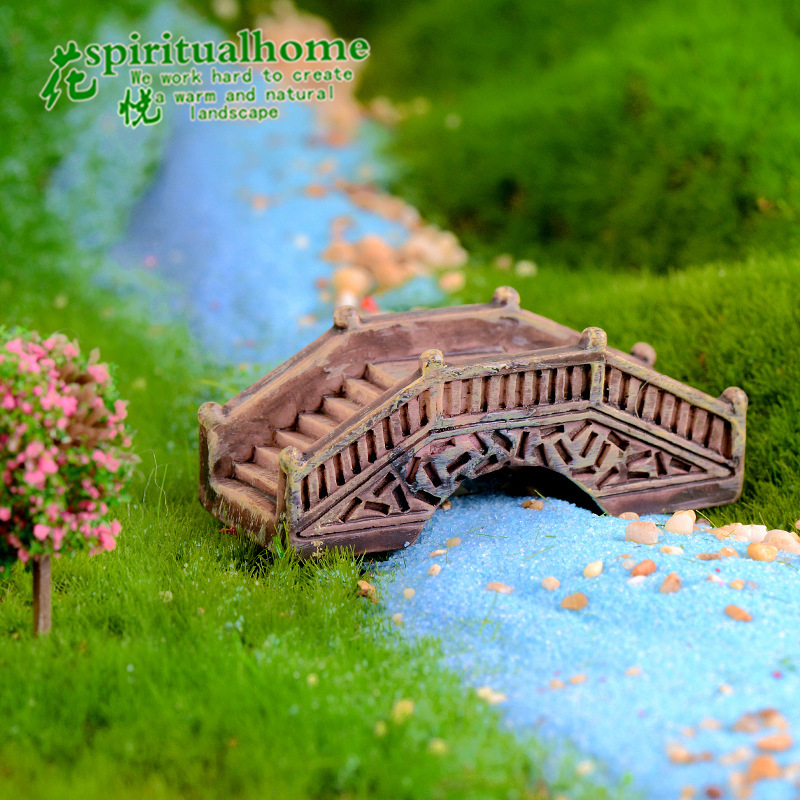 Palace Style Bridge, Small Bridge and Flowing Water, Simulated Stone Arch Bridge, Zakka Groceries, Micro Landscape Resin Ornaments