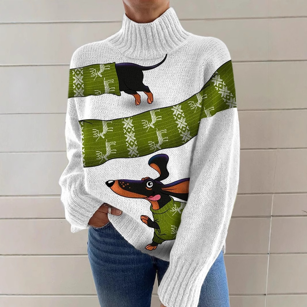 Temu New Cross-Border Export European and American Clothing Amazon Independent Station Christmas Printed Women's Turtleneck Sweater