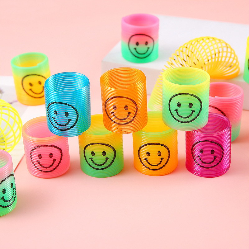 Children's Colorful Spring Rings Mini Smiley Rainbow Rings Colorful Rings Elastic Rings Street Stall Prizes Kindergarten Gift Play