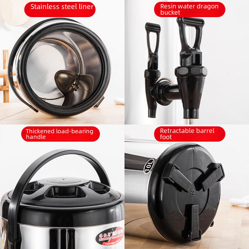 Stainless Steel Insulation Bucket Milk Tea Bucket Soymilk Bucket Commercial Large Capacity Double Layer Cold Insulation 10 Liter Milk Tea Shop Wholesale