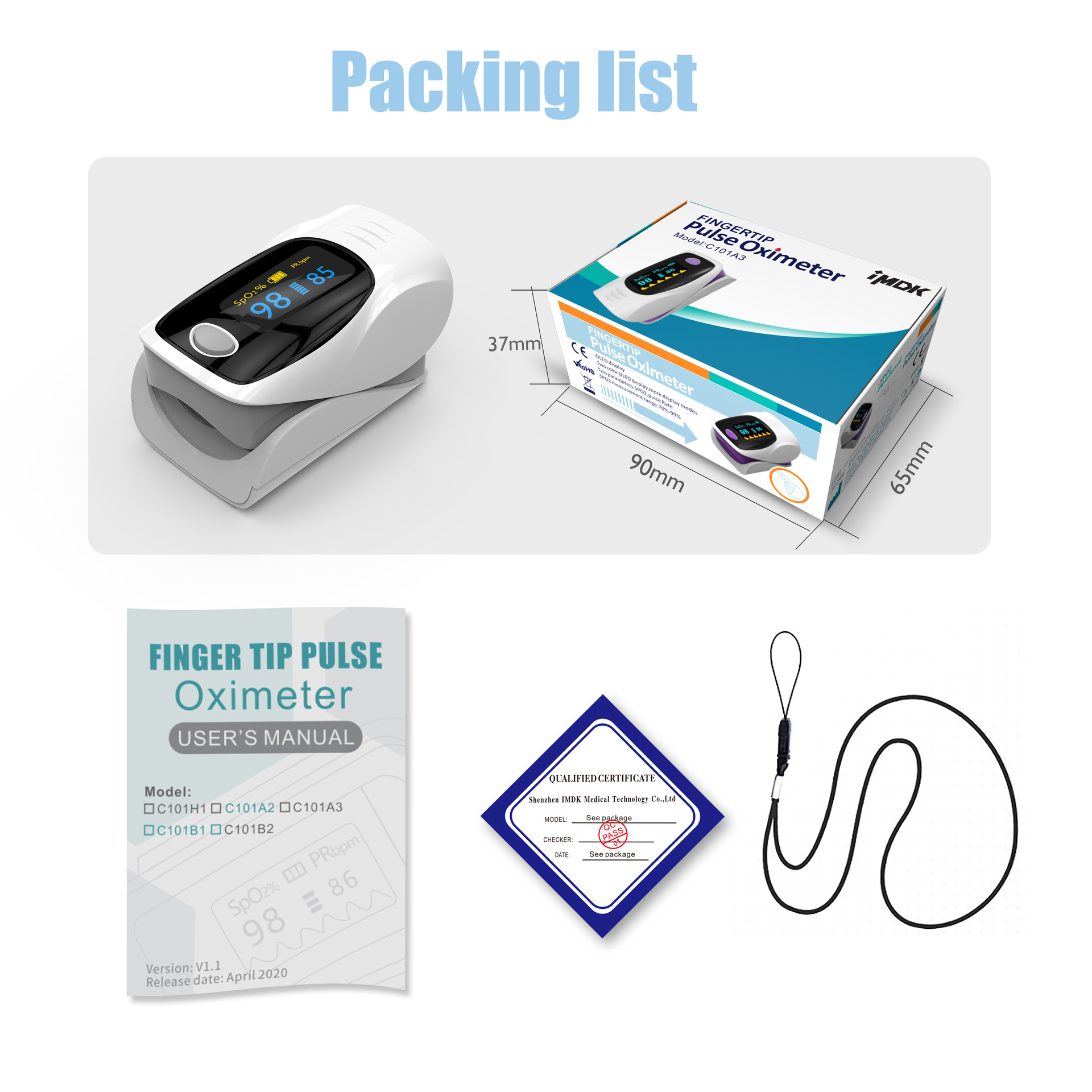 Blood Oxygen Meter Finger Clip Pulse Oximeter Fingertip Monitor Oximeter