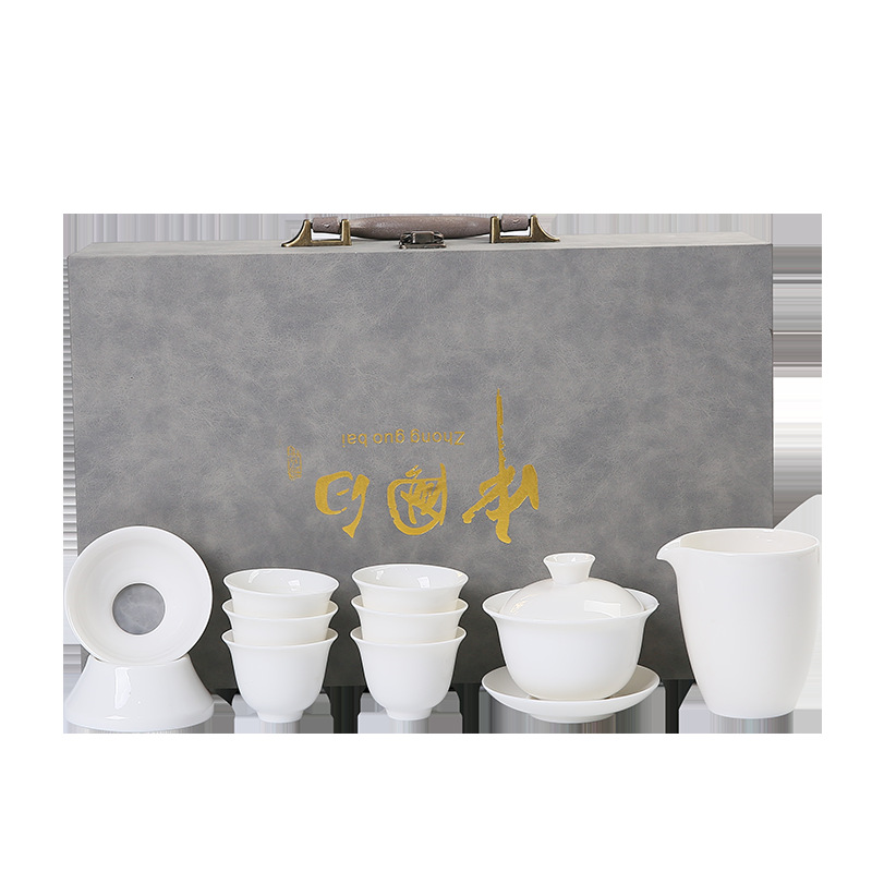 Mat fat jade white porcelain bowl tea set suit holiday business gifts accompanying gifts to customers anniversary logo