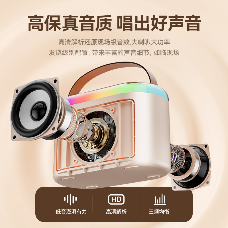 Q6 Outdoor Portable Colorful Atmosphere Light Wireless Microphone Speaker All-In-One Bluetooth Karaoke Audio Home