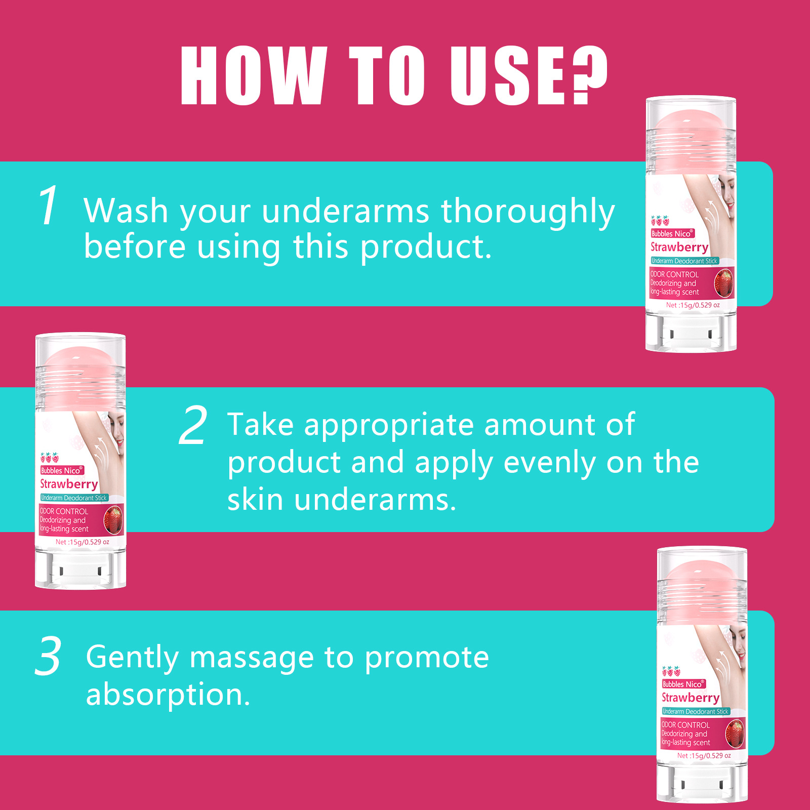 【】Full English Packaging, Unisex Antiperspirant Underarm Deodorant Roll-On, Strawberry Scent, Odor Removal