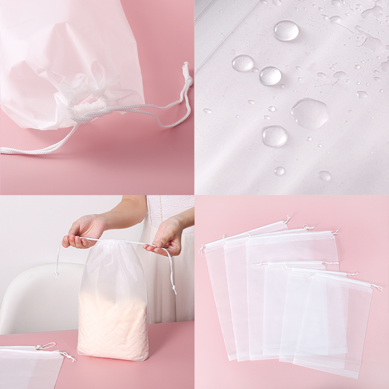 Blank Drawstring Pouch Pe Frosted Transparent Sock Plastic Packaging Bag Household Dustproof Shoe Storage Bag