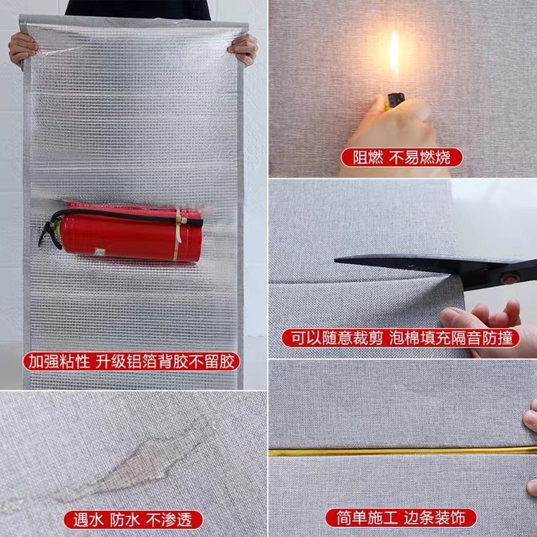 Linen Self-adhesive Wall Cloth Anti-collision Wall Wallpaper Bedroom Wall Decoration Soft Bag Sticker Waterproof Background Wallpaper Thickened