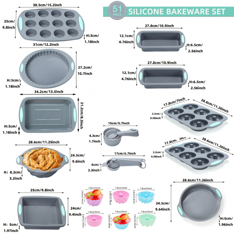 2026 New Cross-Border Dropshipping 51-Piece Non-Stick Baking Utensil Set 51/46-Piece Diatomaceous Earth Cross-Border