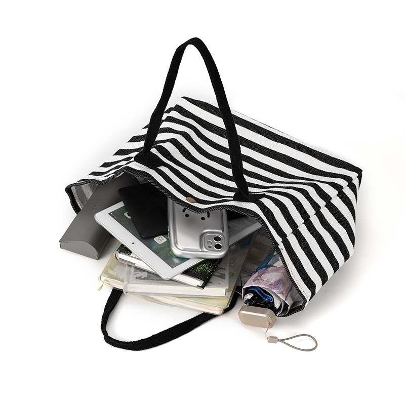 2024 Striped Commuting Tote Mommy Canvas Bag Women's Bag Large Capacity New Handbag Shoulder Large Capacity Yg