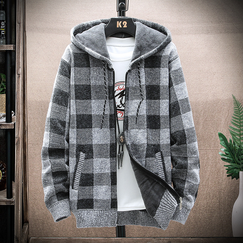 Plaid Sweater Men's Spring and Autumn Thin Autumn Clothing 2025 New Outer Cardigan Jacket Sweater Autumn Outer Knitted Sweater