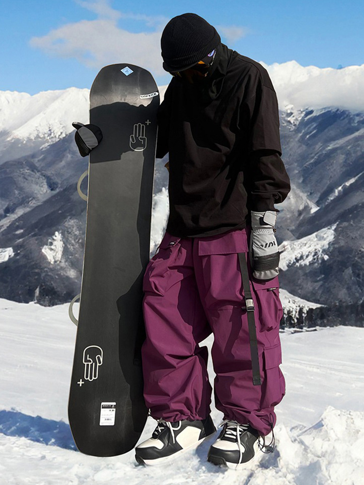 Ice South Korea Multi-Pocket Waterproof Sports Ski Pants for Men and Women Violet American Heavy Industry Snow Wear-Resistant Trendy Pants