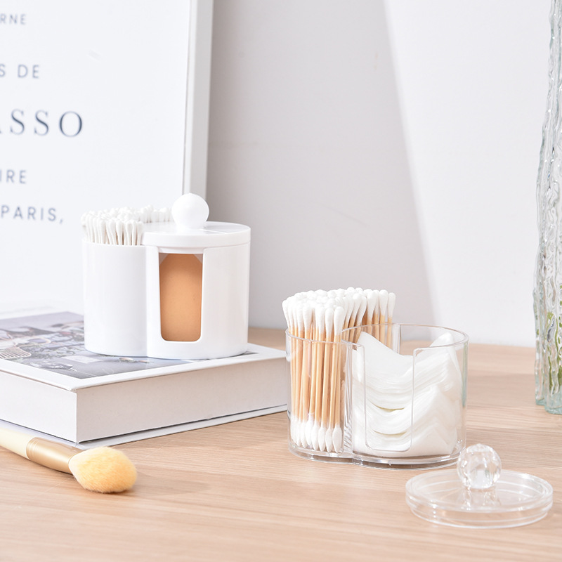 Cotton swab storage box PS portable double hole round container makeup cotton puff storage box cotton swab makeup remover cotton box