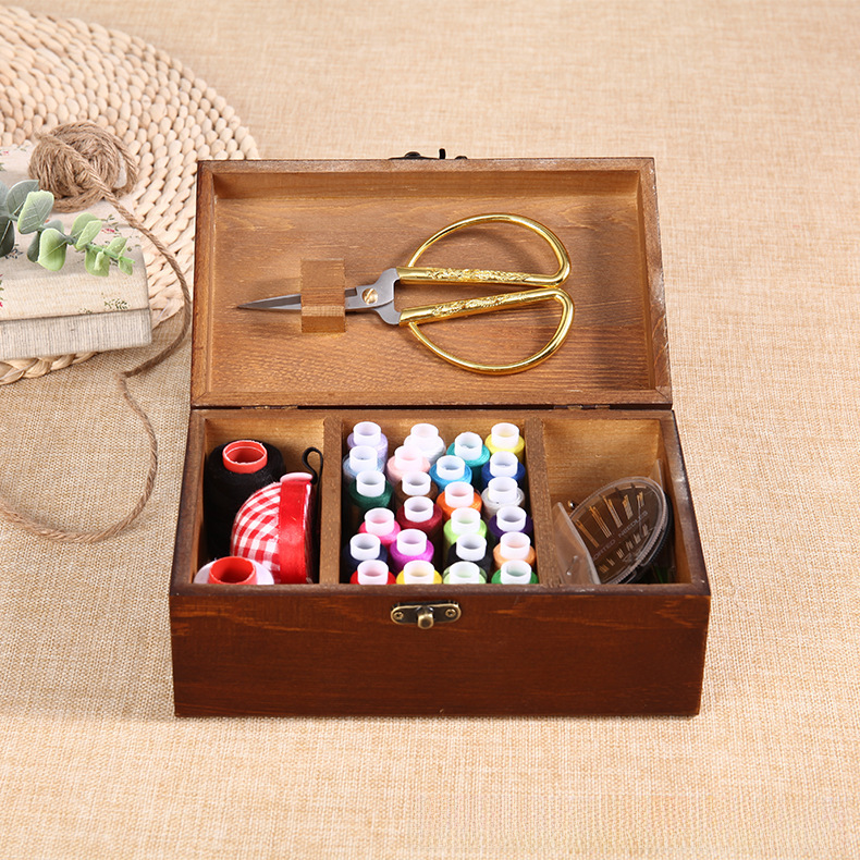 Sewing Box Wooden Storage Box Wooden Storage Wooden Box Household Sewing Portable Desktop Jewelry Storage Wooden Box