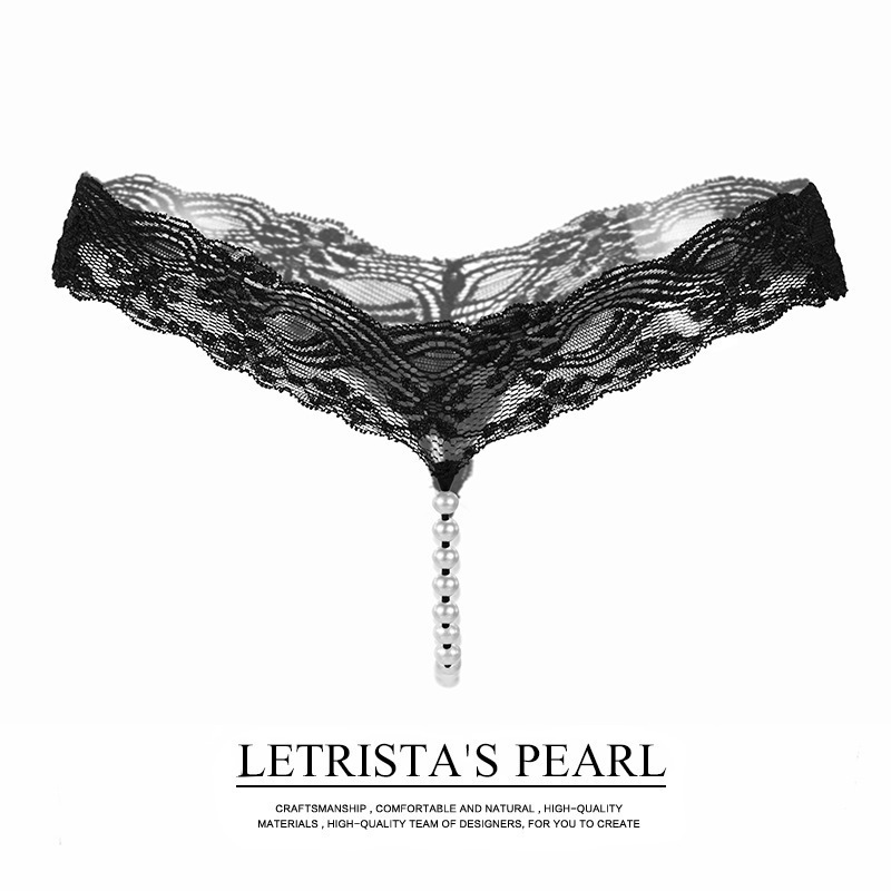 Sexy Hollow Women's Panties Pearl Massage Open Crotch Temptation Lace Thong Transparent Passion Elastic T-Pants