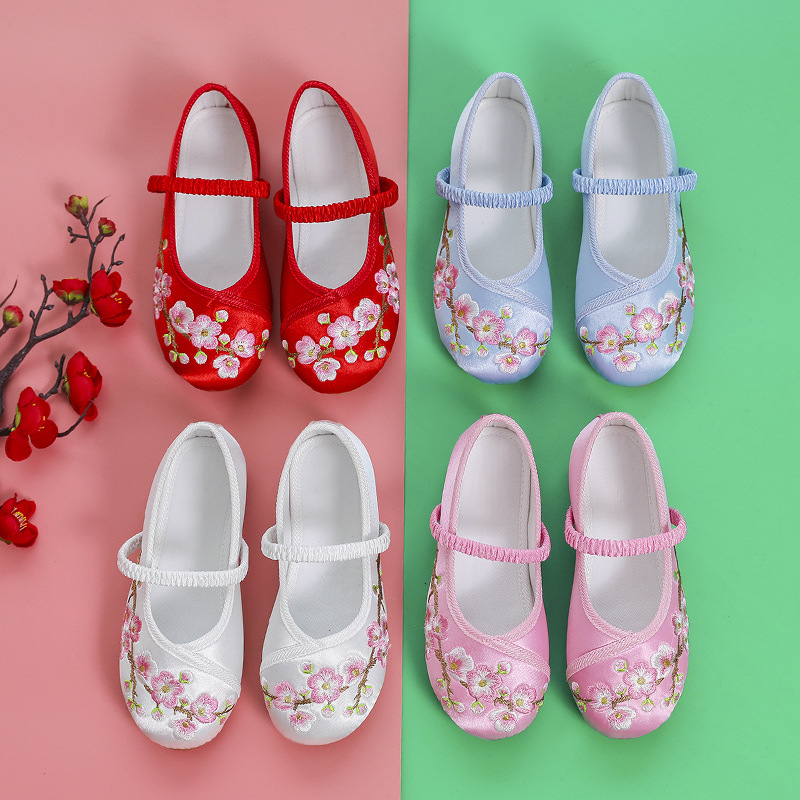 Hanfu Shoes Girls' Ancient Costume Children's Embroidered Shoes Ethnic Antique Baby Princess Cheongsam Shoes Old Beijing Cloth Shoes