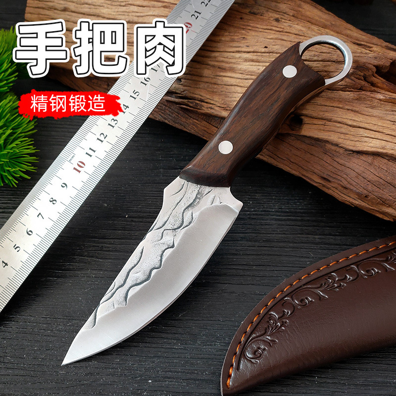 Портативный нож с кольцевой ручкой, кованый нож для костей, кемпинг, барбекю, нож для разделки мяса, овощей и фруктов с чехлом