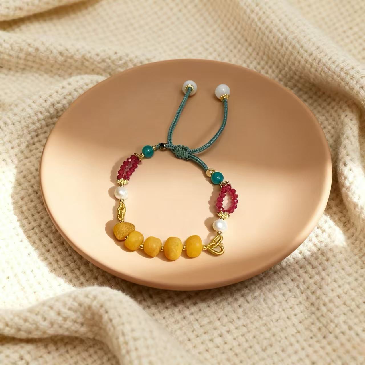 Natural Beeswax Amber Raw Stone Sweater Chain Bracelet DIY Fashion Versatile Clavicle Chain Sweet Necklace Wholesale