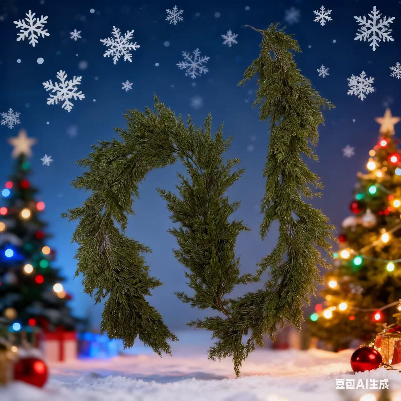 Hot-Selling Artificial Simulated Cypress Leaf Rattan Christmas Fireplace Home Decoration Christmas Wall Hanging Rattan Decoration