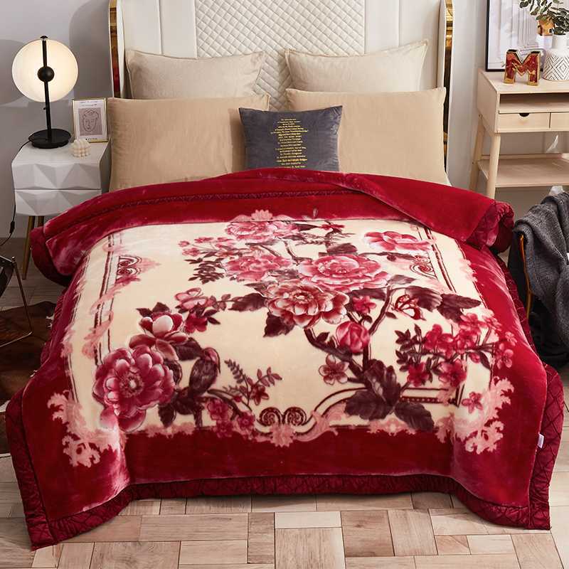 Nantong Home Textile Bed Double Layer Thickened Winter Blanket Raschel Blanket Plus Velvet Extra Thick Wedding Cross-Border Group Buying Wholesale
