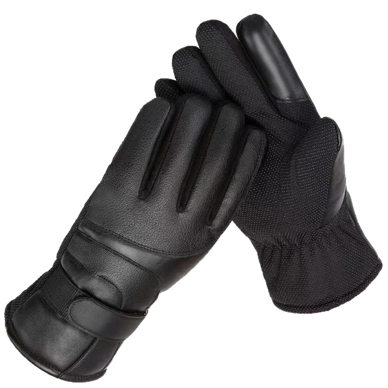 Men's Leather Gloves, Warm and Cold-Resistant, Fleece-Lined and Thickened, Waterproof for Cycling, Touchscreen Compatible, Student Motorcycle Riding Gloves, Protective