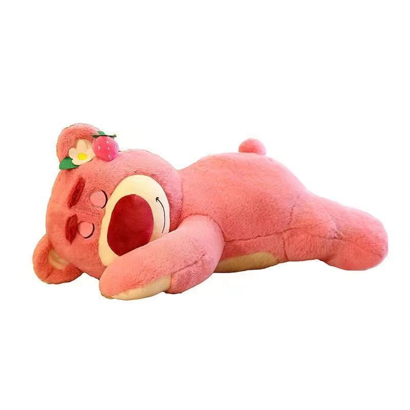 Popular cute lying strawberry bear pink bear doll pillow plush toy soft doll gift wholesale