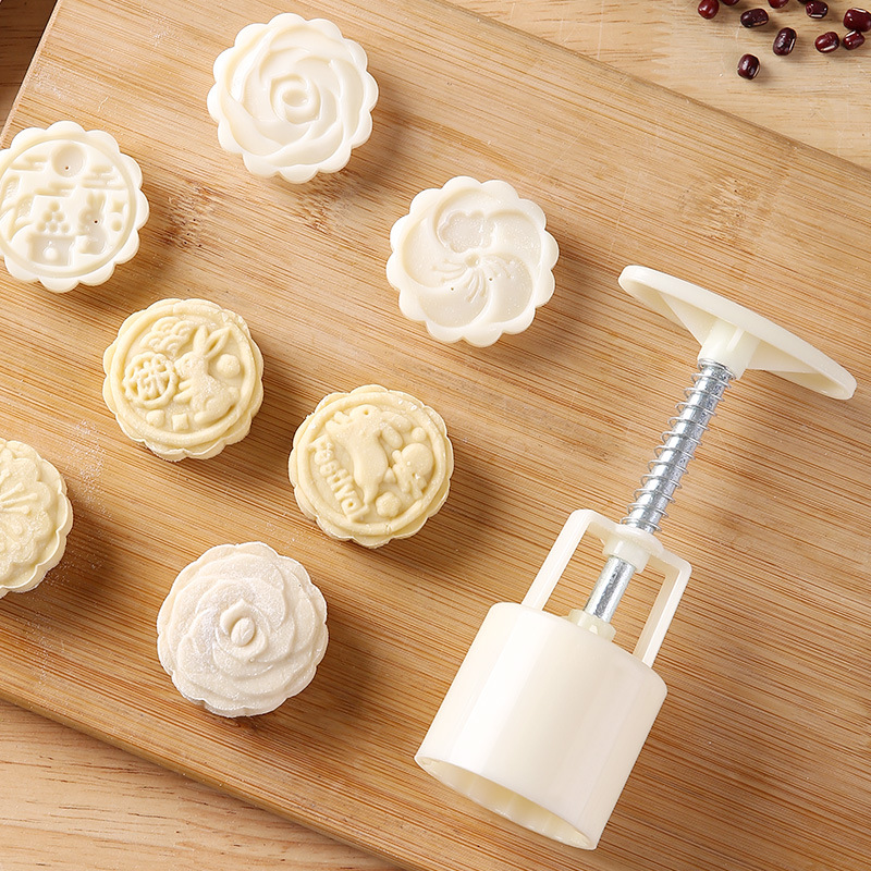 New Mid-Autumn Festival Ice Skin Moon Cake Mold Home Creative DIY Three-dimensional Mung Bean Cake Baking Embossed Abrasives Wholesale