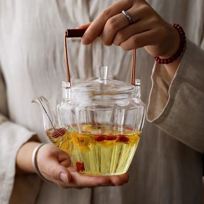 Чайник в японском стиле из высокобorosilicatного термостойкого стекла, набор для домашнего использования, подходит для заваривания цветочного чая, с ручкой, чайник для воды, чайник для заваривания