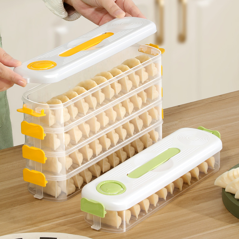 Plastic Storage Box with Gap, Refrigerator Side Preservation Box, Multi-Layer Dumpling and Wonton Box with Lid, Leak-Proof and Sealed