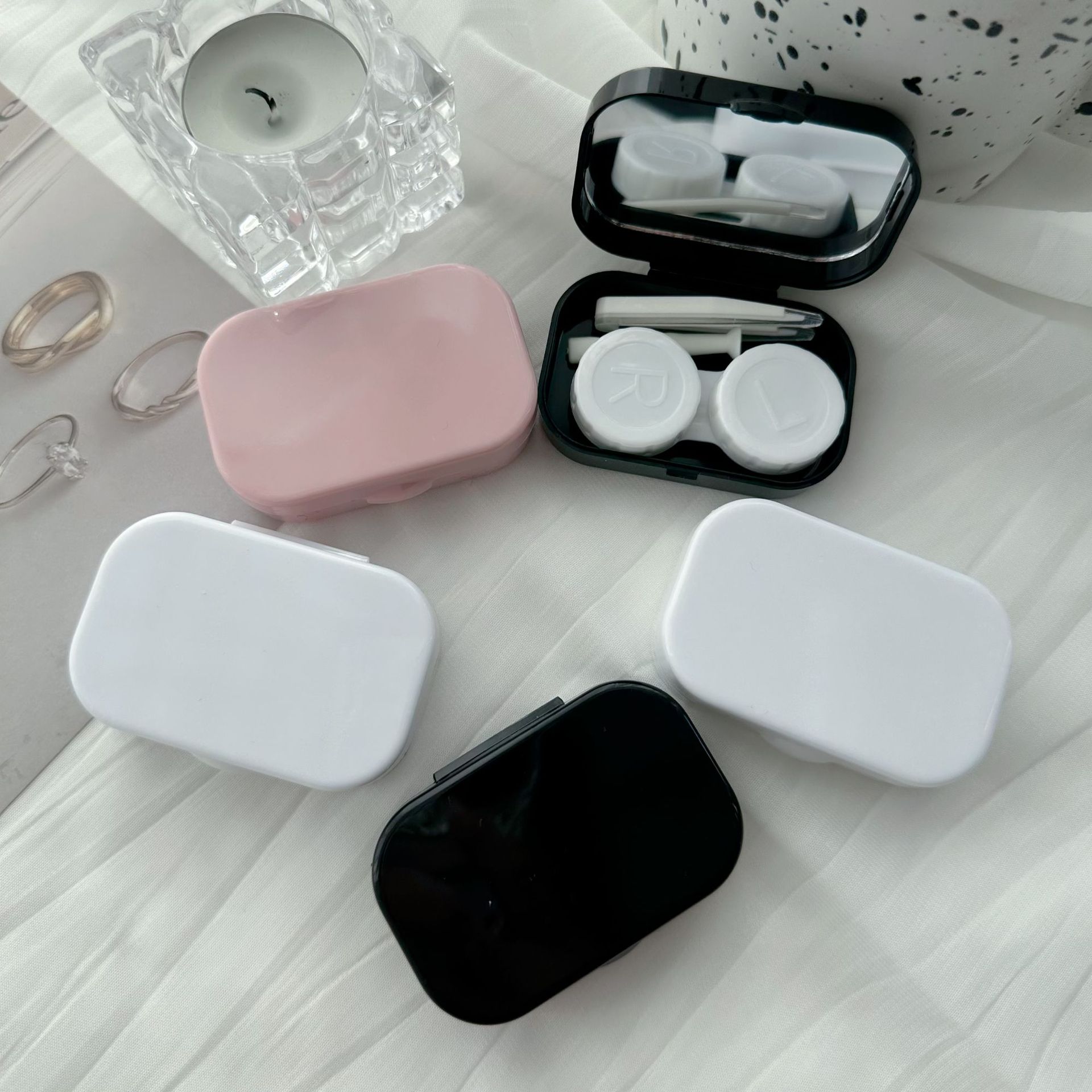 Коробка для контактных линз в корейском стиле, простая, высококачественная, портативная, однотонная, с кружевным зеркалом, маленькая, для красоты, оптовая продажа