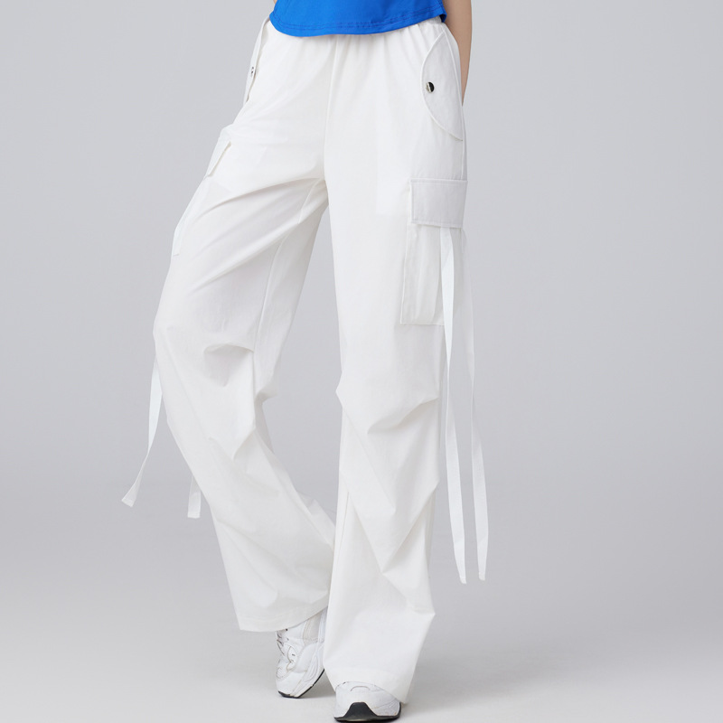 American Style High Waist Overalls Women's 2025 New Square Dance Casual Sports Wide Leg Pants Loose Straight Leg Pants 2505