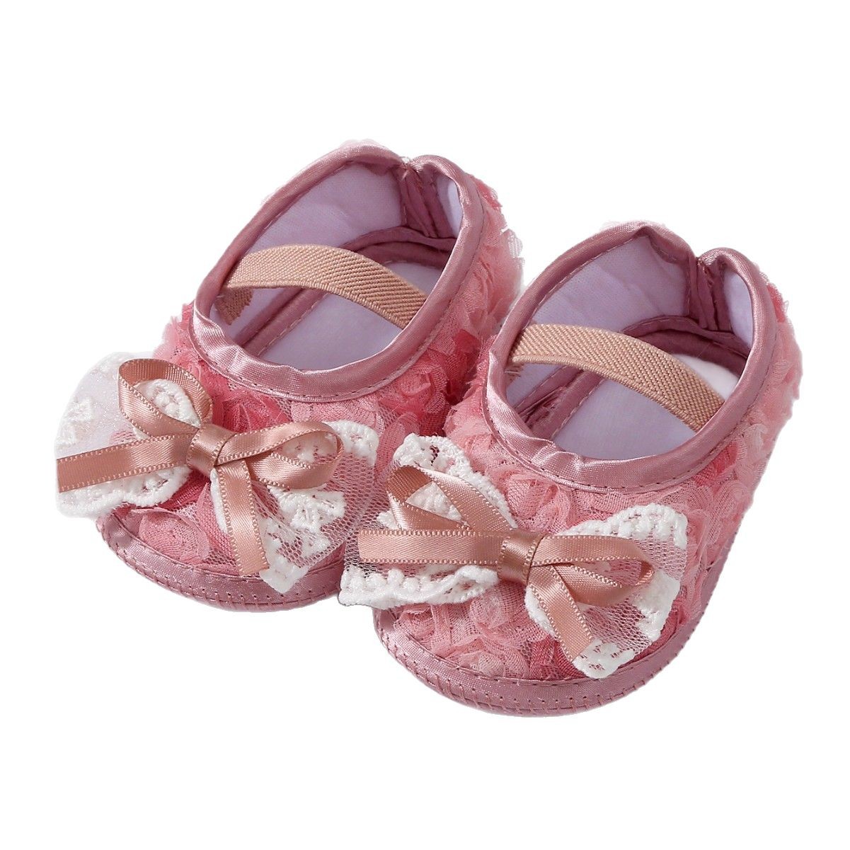 Newborn baby shoes 0-1 year old baby shoes soft bottom non-slip 5-9-11 month toddler shoes lace bow princess shoes