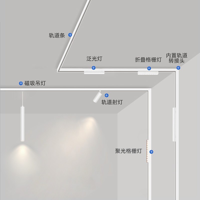 Full-Spectrum White Magnetic Track Light, Concealed or Surface-Mounted Track Light, Magnetic Smart Track Lighting Without Main Light Design