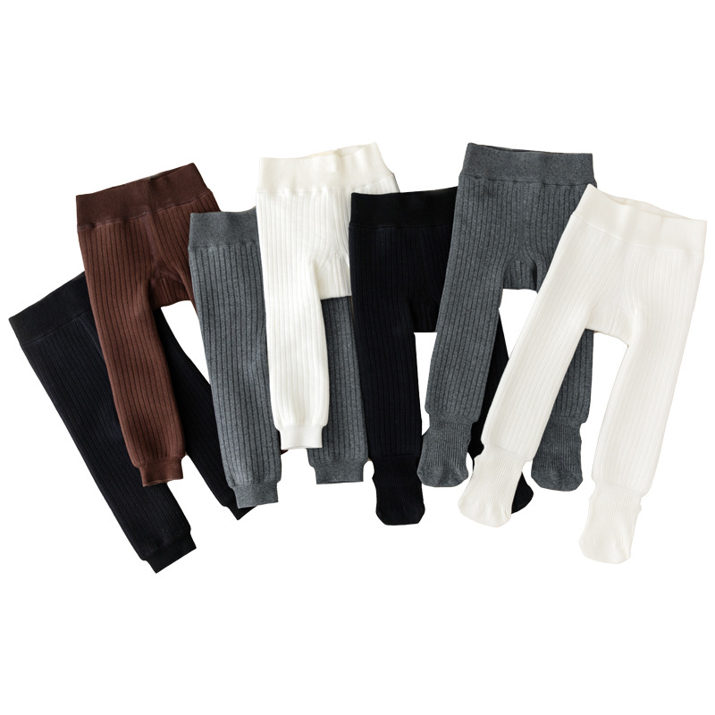 Children's One-piece Fleece Leggings Winter Thickened Baby Leggings Warm Pants Boys and Girls Cotton Pants