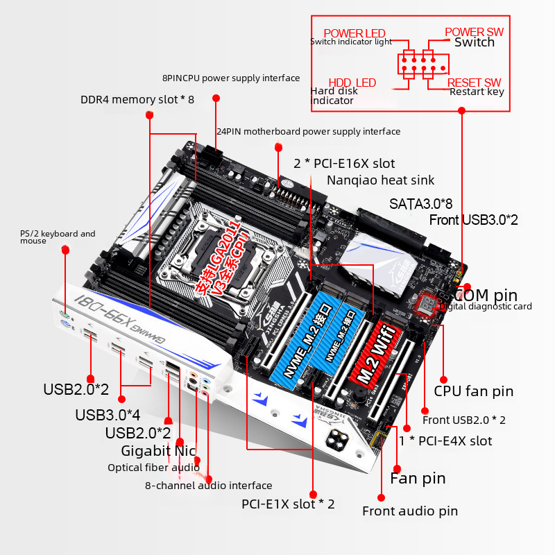 Kingshark x99-D8I computer motherboard game Office desktop DDR4 memory support LGA2011-3 V3V4