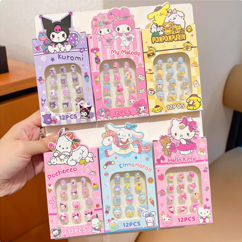 Наклейки для ногтей Sanrio для девочек, милое и веселое нейл-арт, ногтевые детали для студентов, сладкие ногтевые элементы, носимые ногти для детей