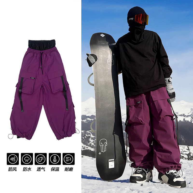 Спортивные лыжные брюки Ice Южная Корея с несколькими карманами, водонепроницаемые, для мужчин и женщин, фиолетовые, износостойкие, для снега